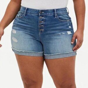 Torrid Plus Size Roll Cuff Denim Shorts High Rise Distressed Womens 22
